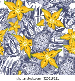 Seamless background with tropical fruits