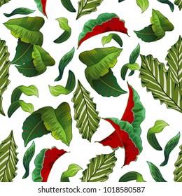 Seamless background with tropical leaves