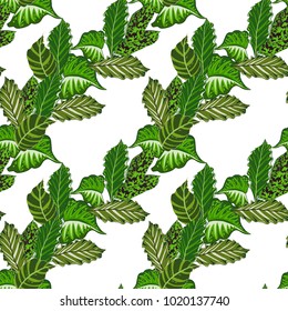 Seamless background with tropical leaves