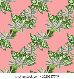 Seamless background with tropical leaves