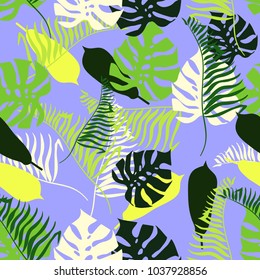 Seamless background with tropical leaves