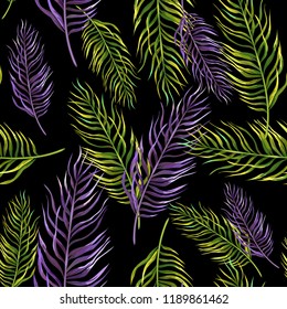 Seamless background with tropical leaves