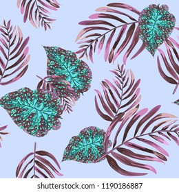 Seamless background with tropical leaves