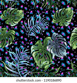 Seamless background with tropical leaves