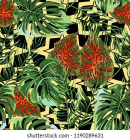 Seamless background with tropical leaves