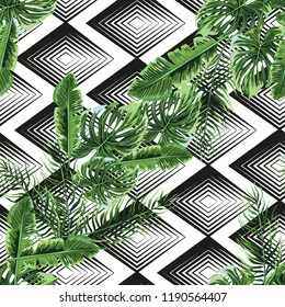 Seamless background with tropical leaves