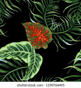 Seamless background with tropical leaves