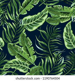 Seamless background with tropical leaves