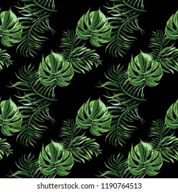 Seamless background with tropical leaves
