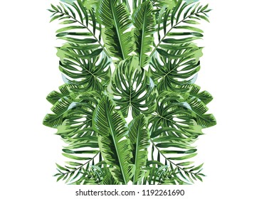 Seamless background with tropical leaves