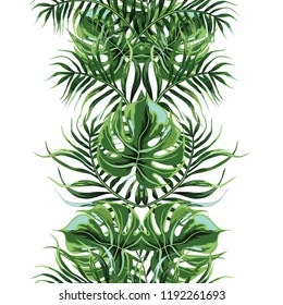 Seamless background with tropical leaves