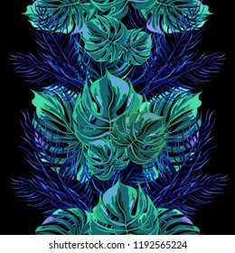 Seamless background with tropical leaves