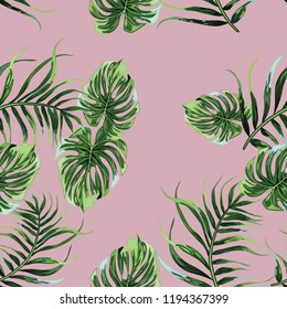 Seamless background with tropical leaves