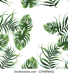 Seamless background with tropical leaves