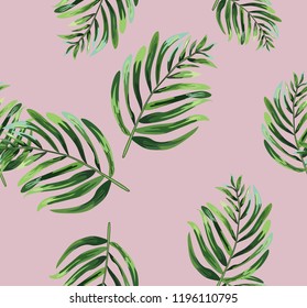 Seamless background with tropical leaves