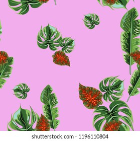 Seamless background with tropical leaves