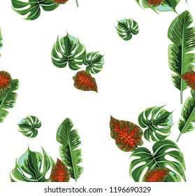 Seamless background with tropical leaves