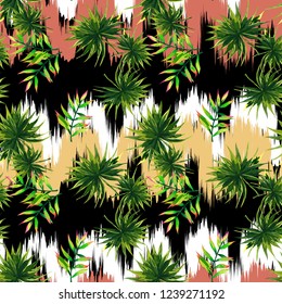 Seamless background with tropical leaves
