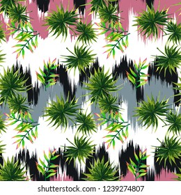 Seamless background with tropical leaves