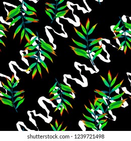 Seamless background with tropical leaves