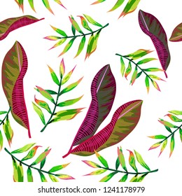 Seamless background with tropical leaves