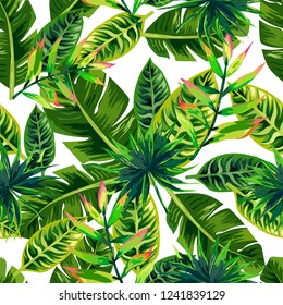 Seamless background with tropical leaves