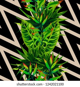 Seamless background with tropical leaves
