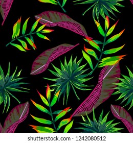 Seamless background with tropical leaves