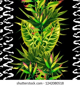Seamless background with tropical leaves