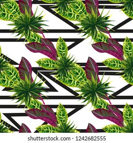 Seamless background with tropical leaves