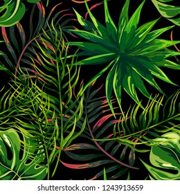 Seamless background with tropical leaves