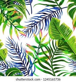 Seamless background with tropical leaves