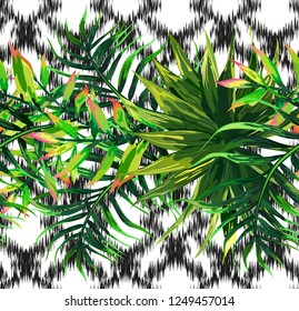 Seamless background with tropical leaves