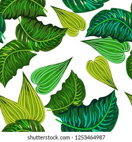 Seamless background with tropical leaves