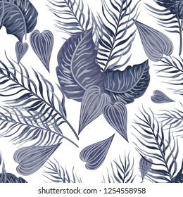 Seamless background with tropical leaves