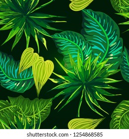 Seamless background with tropical leaves