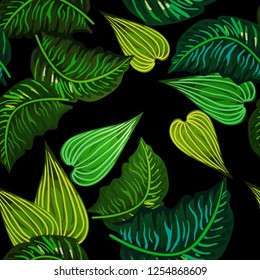 Seamless background with tropical leaves