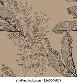 Seamless background with tropical leaves