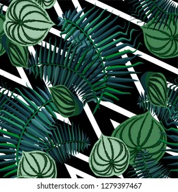 Seamless background with tropical leaves