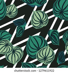 Seamless background with tropical leaves