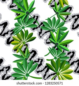 Seamless background with tropical leaves. 