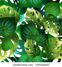 Seamless background with tropical leaves