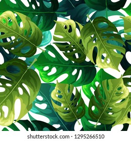 Seamless background with tropical leaves
