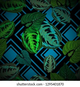Seamless background with tropical leaves