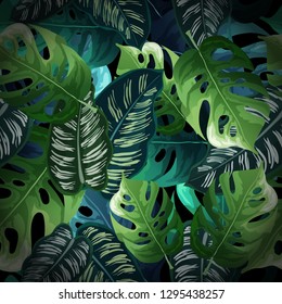 Seamless background with tropical leaves