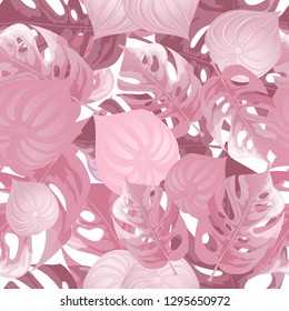 Seamless background with tropical leaves