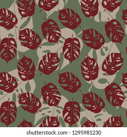 Seamless background with tropical leaves