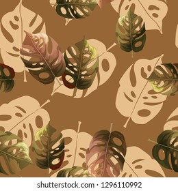 Seamless background with tropical leaves