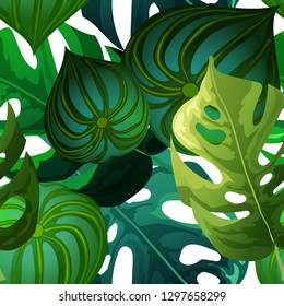 Seamless background with tropical leaves