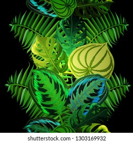 Seamless background with tropical leaves